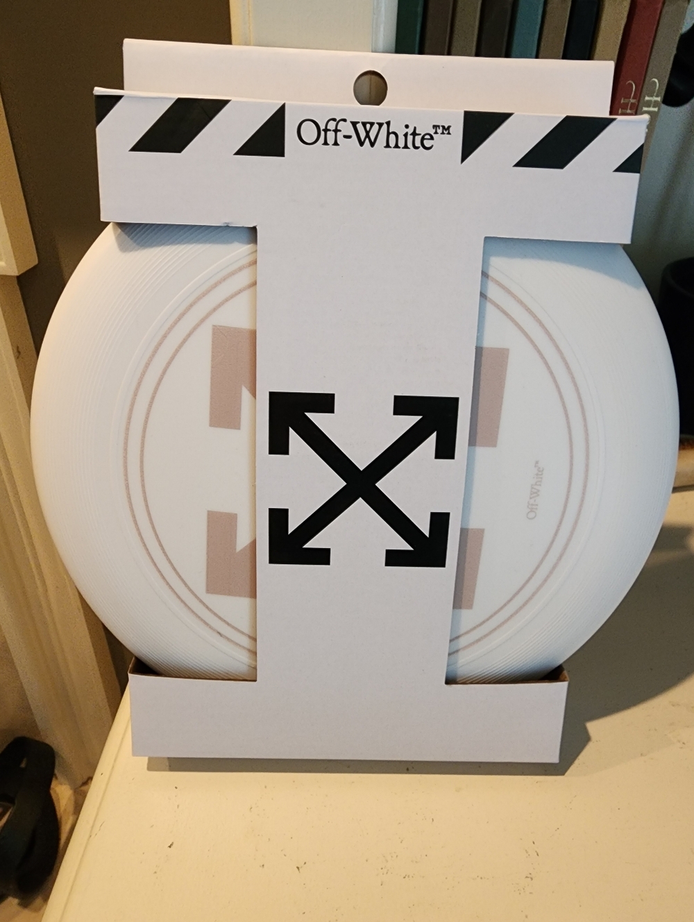 Off-White White Frisbee with Beige Motif and Black Logo By Virgil Abloh
